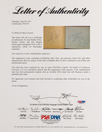 Lot #4047 The Day the Music Died: Buddy Holly, Ritchie Valens, and Big Bopper Signatures from the Bob Dylan-Attended Duluth Concert on January 31, 1959 - Image 7