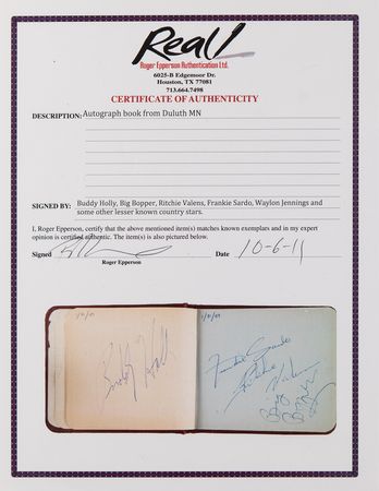 Lot #4047 The Day the Music Died: Buddy Holly, Ritchie Valens, and Big Bopper Signatures from the Bob Dylan-Attended Duluth Concert on January 31, 1959 - Image 8