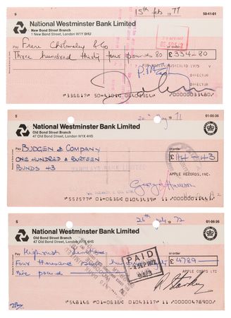 Lot #4042 Beatles (3) Signed Checks - with Lennon/McCartney, Harrison, and Starr - Image 1