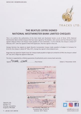 Lot #4042 Beatles (3) Signed Checks - with Lennon/McCartney, Harrison, and Starr - Image 5