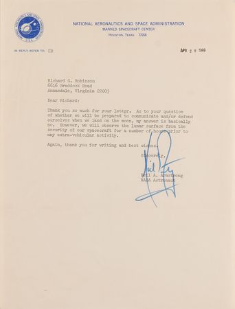 Lot #4028 Neil Armstrong Typed Letter Signed on