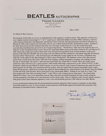 Lot #4045 Beatles: John Lennon Signed 'Bed in for Peace' Contract, Granting Filming Rights for a 'Bag Event' at the Amsterdam Hilton Hotel - Image 6