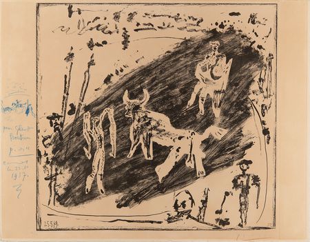 Lot #4034 Pablo Picasso Original Bullfight Sketch on Twice-Signed Lithograph - 'Les Banderilles' (Ltd. Ed. #20/50) - Image 1