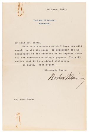 Lot #4004 Woodrow Wilson Typed Statement Signed as President, Declaring Economic Warfare on Germany at the Outset of World War I - Image 4