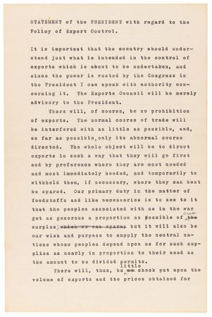 Lot #4004 Woodrow Wilson Typed Statement Signed as President, Declaring Economic Warfare on Germany at the Outset of World War I - Image 5