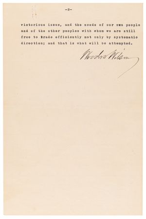 Lot #4004 Woodrow Wilson Typed Statement Signed as President, Declaring Economic Warfare on Germany at the Outset of World War I - Image 7