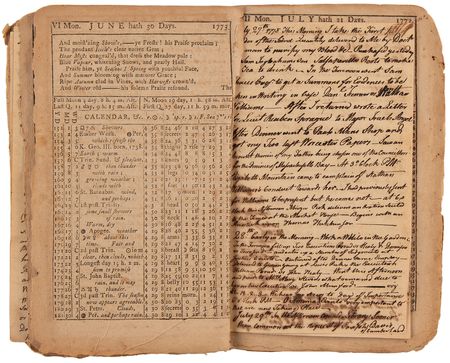 Lot #4010 Theodore Foster's (6) Historic Revolution-Era Almanacs with Secret Handwritten Diary Entries - “April 19, 1775. This is the Memorable Day when Civil War commences between The Kings Troops and the North Americans” - Image 11