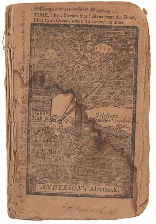 Lot #4010 Theodore Foster's (6) Historic Revolution-Era Almanacs with Secret Handwritten Diary Entries - “April 19, 1775. This is the Memorable Day when Civil War commences between The Kings Troops and the North Americans” - Image 2