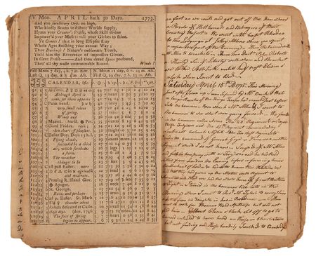 Lot #4010 Theodore Foster's (6) Historic Revolution-Era Almanacs with Secret Handwritten Diary Entries - “April 19, 1775. This is the Memorable Day when Civil War commences between The Kings Troops and the North Americans” - Image 7