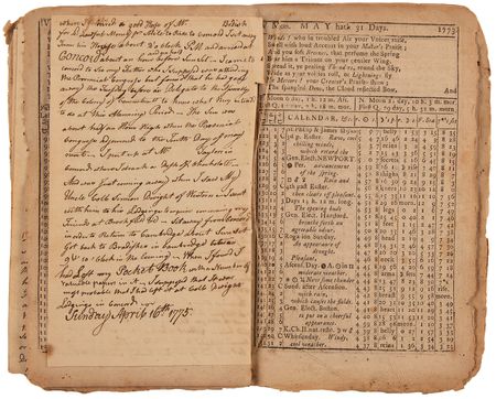 Lot #4010 Theodore Foster's (6) Historic Revolution-Era Almanacs with Secret Handwritten Diary Entries - “April 19, 1775. This is the Memorable Day when Civil War commences between The Kings Troops and the North Americans” - Image 9