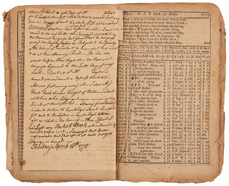 Lot #4010 Theodore Foster's (6) Historic Revolution-Era Almanacs with Secret Handwritten Diary Entries - “April 19, 1775. This is the Memorable Day when Civil War commences between The Kings Troops and the North Americans” - Image 10