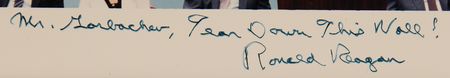 Lot #4006 Ronald Reagan Signed Photograph and Berlin Wall Relic: 