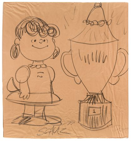 Lot #4049 Charles Schulz Huge Oversized Original Signed Sketch of Lucy van Pelt - Image 1