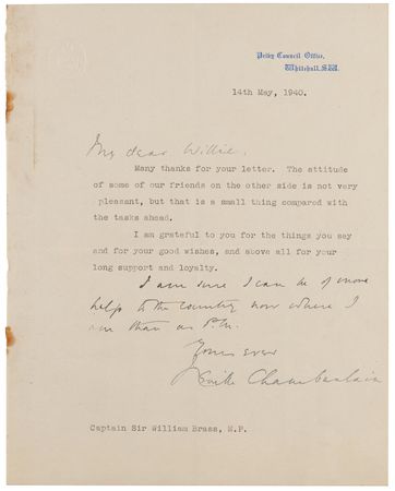 Lot #4011 Neville Chamberlain WWII-Dated Typed