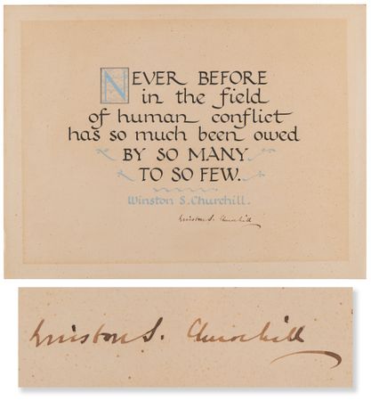 Lot #4012 Winston Churchill Signed Calligraphic