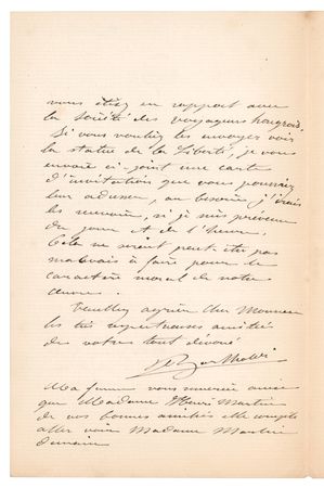 Lot #399 Frederic Auguste Bartholdi Autograph Letter Signed on the Statue of Liberty - Image 2