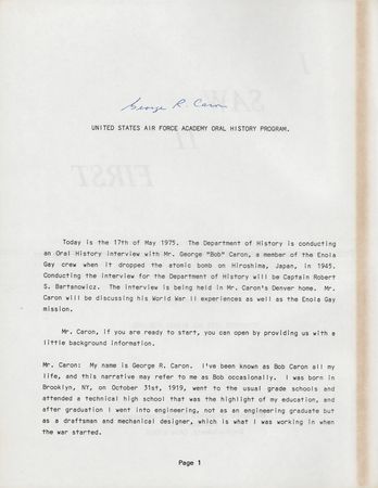 Lot #347 Enola Gay: Paul Tibbets and George R. Caron (2) Signed Items - Image 2