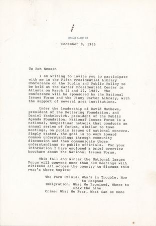 Lot #79 Jimmy Carter Typed Letter Signed on the Fifth Presidential Library Conference on the Public and Public Policy - Image 1