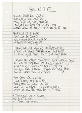 Lot #697 Oasis: Noel Gallagher Handwritten and Signed Lyrics for 'Roll with It' - Image 1