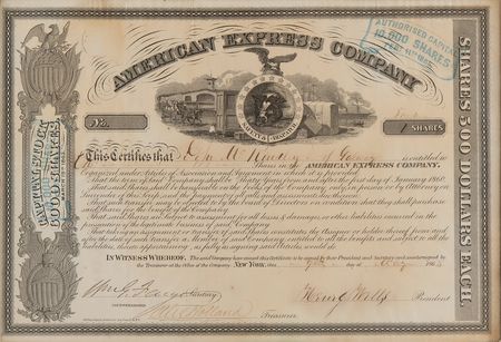 Lot #320 Henry Wells and William Fargo Signed American Express Company Stock Certificate - Image 1