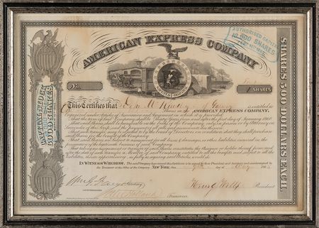 Lot #320 Henry Wells and William Fargo Signed American Express Company Stock Certificate - Image 2