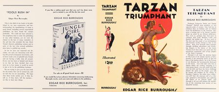 Lot #439 Edgar Rice Burroughs: Tarzan Triumphant Original Unused Dust Jacket - Image 1