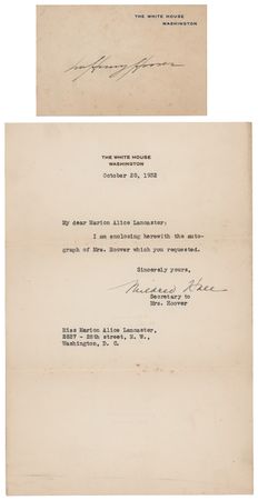 Lot #140 Lou Henry Hoover Signed White House Card - Image 1