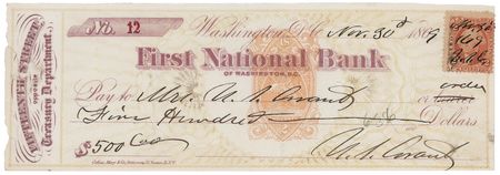 Lot #41 U. S. Grant Signed Check as President to