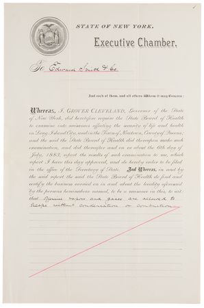 Lot #92 Grover Cleveland Document Signed, Regulating Emissions in New York - Image 1