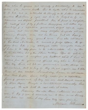Lot #26 Millard Fillmore Autograph Letter Signed on Franklin Pierce's Government and an Audience with Pope Pius IX - Image 3