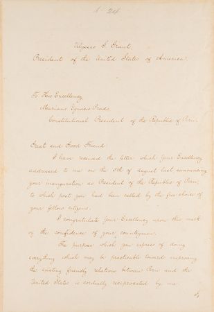 Lot #42 U. S. Grant Letter Signed as President to the Newly Elected President of Peru - Image 3