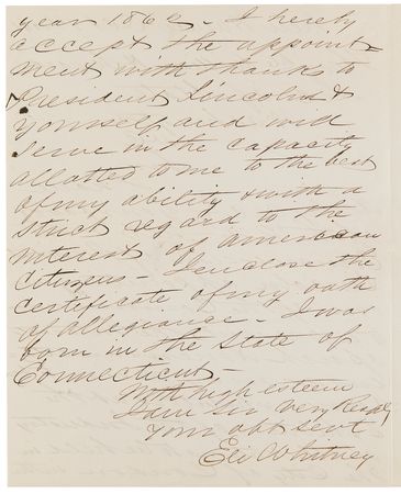 Lot #35 Abraham Lincoln Document Signed as President, Appointing Eli Whitney III as American Commissioner to the 1862 London Exhibition of Industry - Image 8