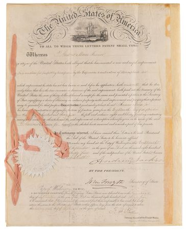 Lot #15 Andrew Jackson Document Signed as President, Issuing a Patent for 