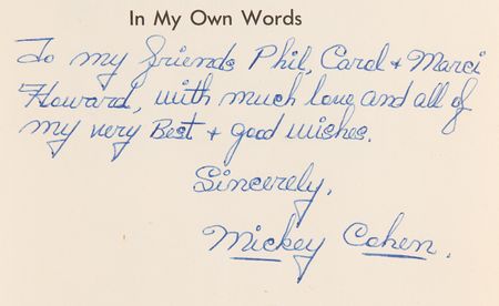 Lot #256 Mickey Cohen Signed Book - In My Own Words - Image 2