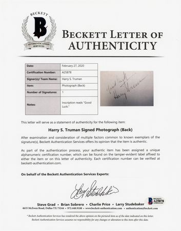 Lot #192 Harry S. Truman Signed Photograph - Image 3