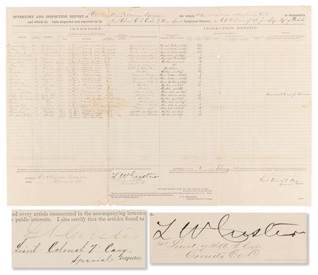 Lot #328 George A. Custer and Thomas W. Custer Document Signed - 7th Cavalry Inventory Report at Fort Abraham Lincoln - Image 1
