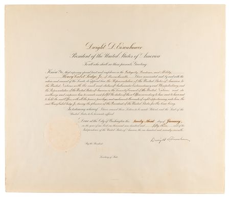 Lot #49 President Dwight D. Eisenhower Appoints Henry Cabot Lodge, Jr. as the U.S. Ambassador to the United Nations - Image 1