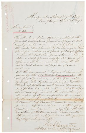 Lot #327 George A. Custer Document Signed as Lieutenant Colonel (1873) - Providing New Formation Orders for the 7th Cavalry - Image 2