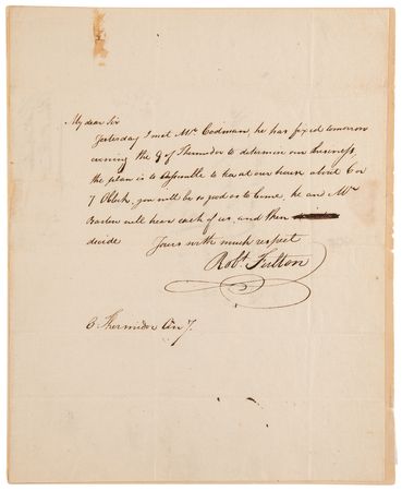 Lot #240 Robert Fulton Autograph Letter Signed to His Future Rival, Nathaniel Cutting - Image 1