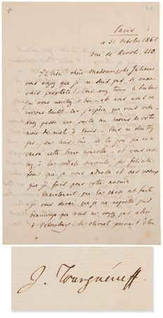 Lot #436 Ivan Turgenev Autograph Letter Signed, Months After the Publication of Fathers and Sons (1862) - Image 1
