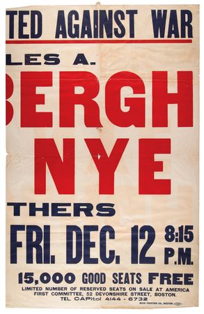 Lot #366 Charles Lindbergh Original Canceled 'New England United Against War' Poster (Boston Garden, December 12, 1941) - Image 3