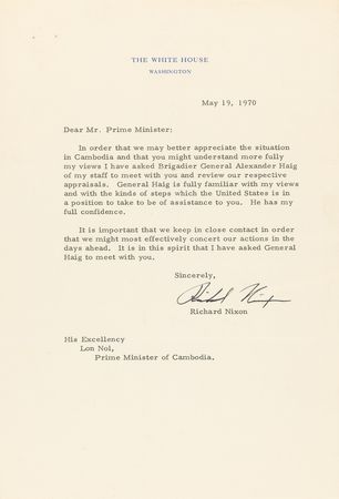 Lot #55 Richard Nixon Historical (3) Typed Letters Signed to Khmer Republic President Lon Nol - A Diplomatic Detail of American Support of Cambodia During the Vietnam War - Image 2