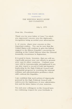 Lot #55 Richard Nixon Historical (3) Typed Letters Signed to Khmer Republic President Lon Nol - A Diplomatic Detail of American Support of Cambodia During the Vietnam War - Image 5