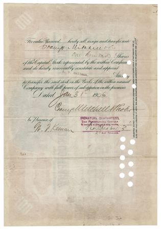 Lot #316 Titanic: George Widener Signed Stock Certificate - Image 2