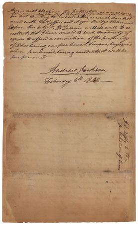 Lot #13 Andrew Jackson Autograph Letter Signed, Preceding a Duel: 