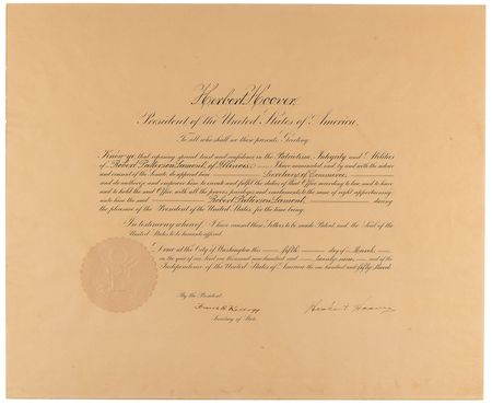 Lot #136 President Herbert Hoover Appoints His Secretary of Commerce, Robert P. Lamont - Image 1