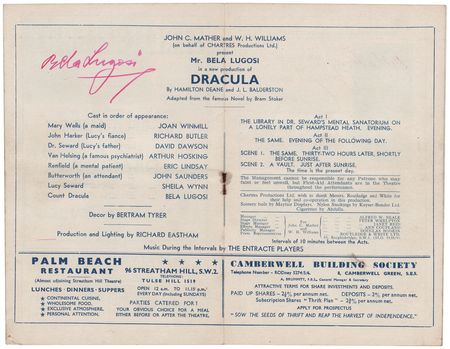 Lot #498 Bela Lugosi Signed Original 'Dracula' Theatre Program (1951) - Image 1