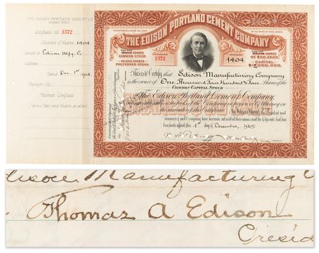 Lot #234 Thomas Edison Signed Stock Certificate for the 'Edison Manufacturing Company,' with Scarce Full Signature - Image 1