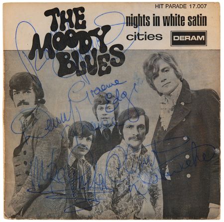 Lot #693 Moody Blues Signed 45 RPM Single Record - 'Nights in White Satin' - Image 1