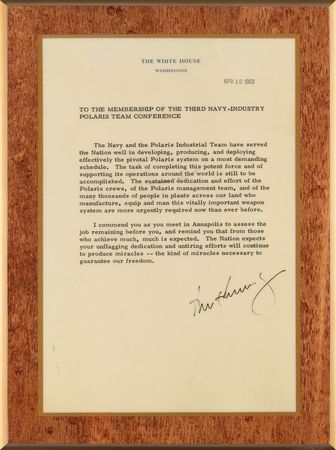 Lot #52 John F. Kennedy Typed Letter Signed as President - Congratulating Members of the Polaris Missile Program - Image 2